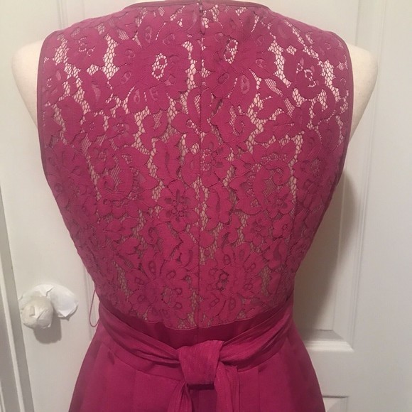 Eliza J Size 4 Fit & Flare Dress Pink Lace Top Belted Waist Barbie Pink Pockets - Picture 9 of 15